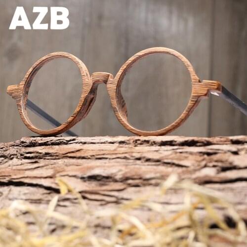 AZB Retro Optical Glasses Frame Wood Men Women Brand Design Eyeglasses frames with lens Wooden Glain Glasses Spectacles