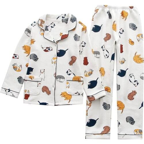 Winter Thickened Warm Pajama Set Women Long-sleeved Pajamas Three-layer Clamped Cotton 2 Piece Sleepwear Cartoon Home Clothes