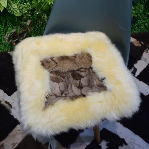 MS.Softex Natural Fur Cushion Plush Genuine Sheepskin Seat Cushion With Fox Fur Core 45cm Sofa Cushion Mat