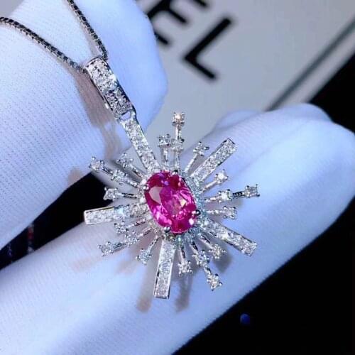 Natural red tourmaline pendant S925 silver Natural gemstone Pendant Necklace Lovely flower Talonpaw women party gift jewelry