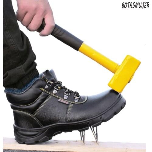 Work Cotton Shoes Anti-Smashing Anti-Piercing Wear Winter Plus Velvet Plus Thick High Help Work Anti-Slip Labor Protection Shoes