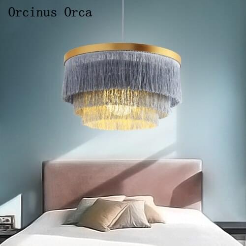 Postmodern simple color tassels chandelier Girl Bedroom Princess room lamp Nordic creative romantic LED cloth Chandelier