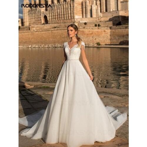 RODDRSYA O Neck A-Line Wedding Dress Illusion Back Beading Cap Sleeves Tulle Lace Bride Dresses Princess Dress Tailor-made Gown