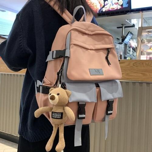 RUIQIA New Buckle Badge Women Backpack Candy Color Fashion Cute Schoolbag Shoulder Student Bag Teenage Girls College Backpack 50