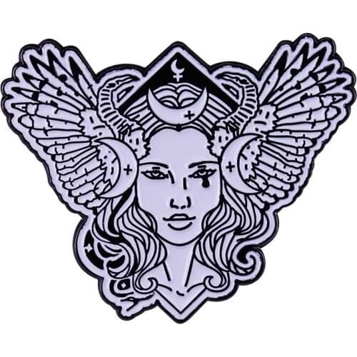 Dark Goddess Lilith Demon Moon Metal Enamel Lapel Clothes Coats Backpack Bag Badge Brooch Pin Accessories
