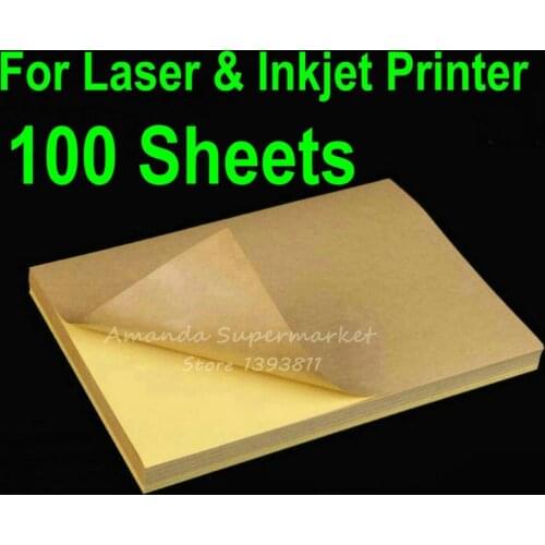 Lowest Price 100 Sheets A4 Blank Kraft Label Sticker Paper Brown Self adhesive Paper For Laser & Inkjet Printer