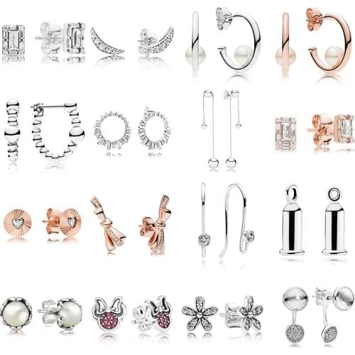 2019 NEW 100% 925 Sterling Silver Rose Gold Contemporary Pearls Hoop Lunar Light Glacial Earring Fit DIY Women Original Jewelry