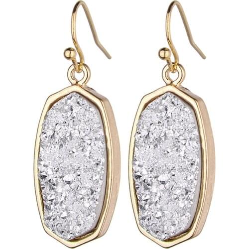 ZWPON 2020 New Geometric Oval Resin Druzy Dangle Earrings for Women Fashion KS Jewelry Autumn Statement Earrings Wholesale