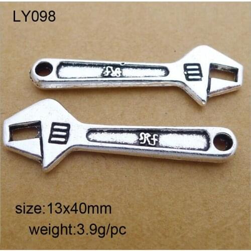 High Quality 25 Pieces/Lot 13x40mm Antique Silver Plated Wrench Spanner Tool Charm For Jewelry Making