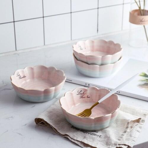 Japanese Tableware Ceramic Fruit Salad Bowl Cute Ins Bowl Creative Net Red Noodle Bowl Hand Color Personality Rice Bowl Home