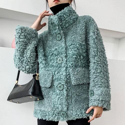 Women 2021 Winter Wool Fur Coat Ladies Teddy Soft Faux Fur Outwear Female Sheep Shearing Casual Warm Jacket B17