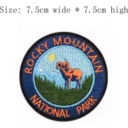 1pc Free shipping ROCKY MOUNTAIN NATIONAL PARK 7.5cm embroidery iron on sew on emblemas for DIY left chest/Elephant/bordado/tree