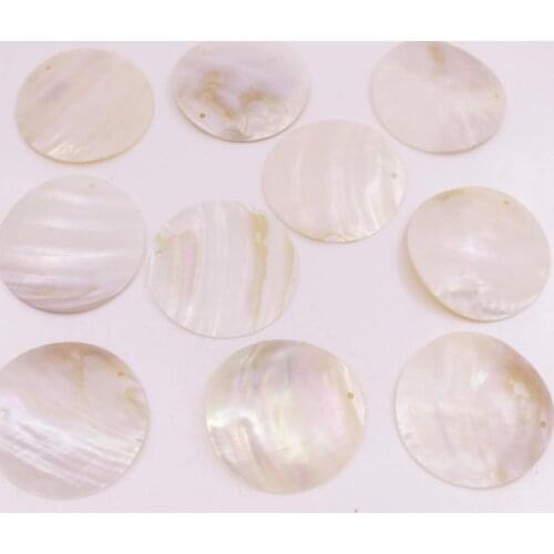 10PCS 50mm Round Coin Natural Beige White Shell Top Drilled For Pendant Making