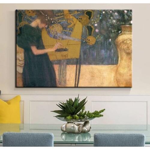 100% Hand Painted Retro Famous Gustav Klimt Music Oil Paintings Modern Home Decoration Wall Art Picture Large Size Frameless