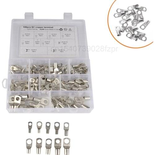 100 Boxed Copper Nose Terminals Red Copper Cold Pressing Nose Low Voltage Circuit Connector