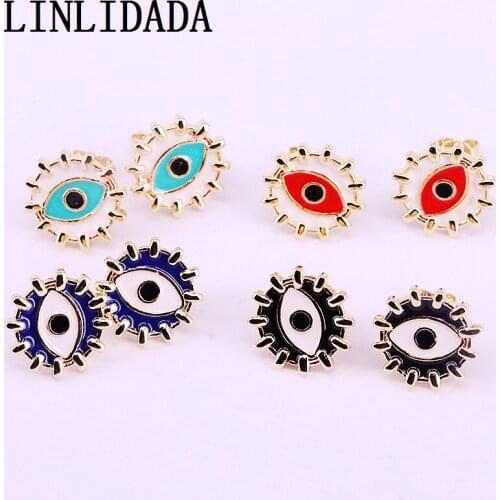 12Pairs Gold Filled Women Jewelry Enamel Eye Fashion Personality Stud Earrings