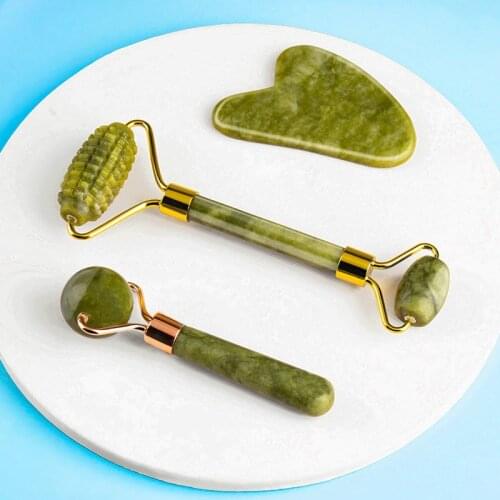 3pcs/set Face Massager Jade Roller Gua Sha Board Natural Healing Stone Gouache Scraper For Facial Eye Lifting Slimming Beauty