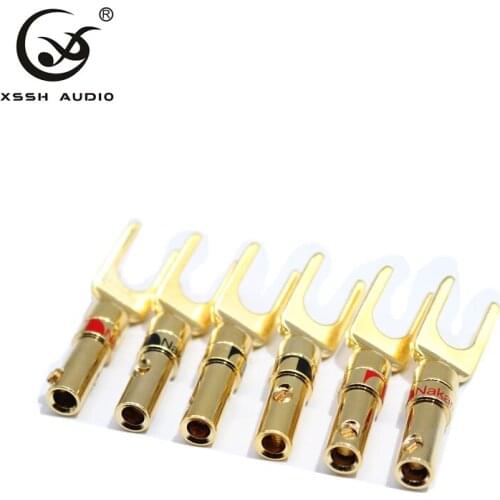 8Pcs Brass Gold plated Y U Spade Speaker Plugs Audio Screw Fork Connector for Binding Post Banana Jack Adapter
