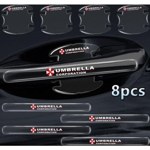 8pcs Car Door Handle Transparent Anti-Collision Sticker Auto Goods For Umbrella Corporation Logo Automobiles Car Accessories