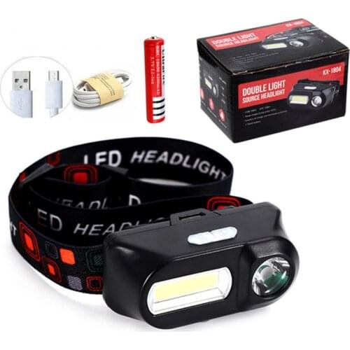 COB LED Headlight Headlamp Head light Flashlight USB Rechargeable build-in 18650 Torch Camping Hiking Night Fishing Light