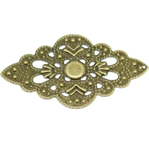 Doreen Box Lovely 50PCs Antique Bronze Filigree Wraps Connectors Pendants Embellishments Findings 5.2x3cm (B18676)