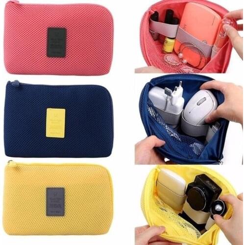 Travel Storage Bag for Digital Data Cable Charger Headphone Portable Mesh Sponge Bag Power Bank Holder Cosmetic Bag