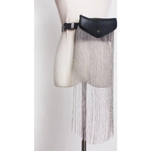 [EAM] 2021 New Spring Summer Pu Leather Black Tassels Split Joint Mini-bag Personality Long Belt Women Fashion All-match JR891