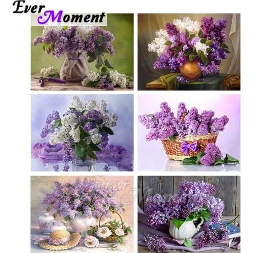 Ever Moment Diamond Painting Purple Flower House Stuff For Home And Decoration 5D Diamond Mosaic Artwork Embroidery ASF2211