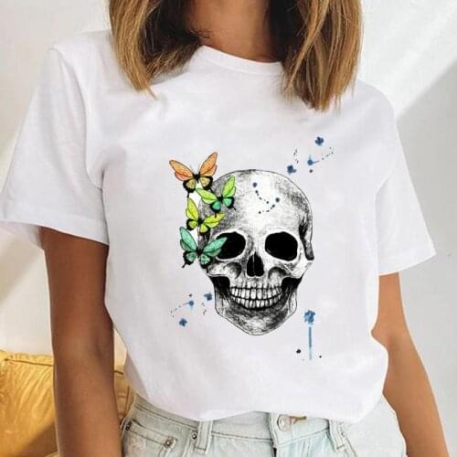 Women Skull Ladies Cute New Ladies 90s Watercolor Casual Female Clothes Tops Print Ladies Tees Tshirt Cartoon Graphic T-Shirt