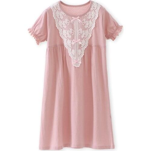 Girls Princess Mother Daughter Cotton Nightgowns Summer Short Sleeve Nightdress Children Knitted Bud Silk Sleepwear