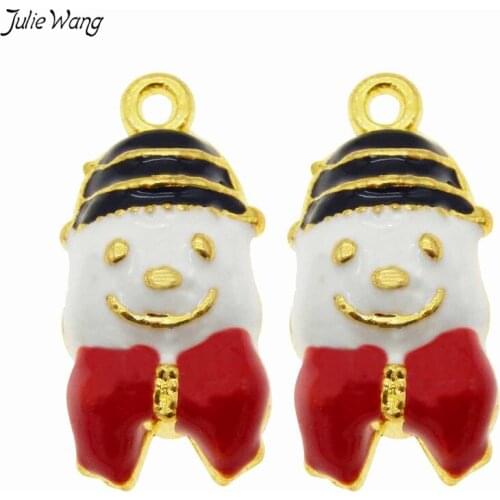 Julie Wang 10PCS/Pack Clown In Black Hat Red Bowknot Enamel Alloy Little Pendant Charms Children Custom Decoration DIY Findings