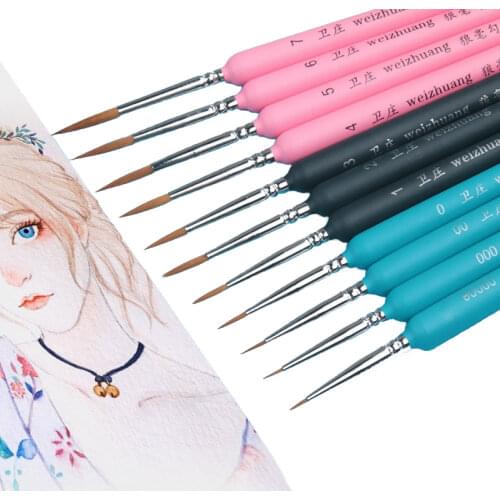 11Pcs Hook Line Pen Watercolor Soft Hair Oil Paint Brushes Extra Fine Weasel Hair Hand Painted Brush brushes for acrylic paint