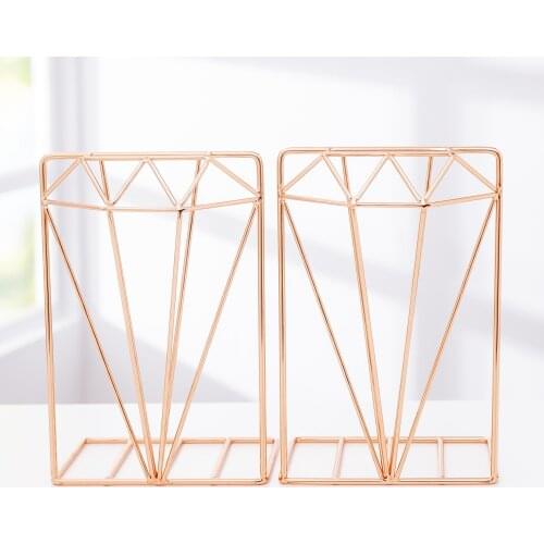 2PCS/Pair Creative Diamond Shaped Metal Bookends Book Support Stand Desk Organizer Storage Book Holder Shelf