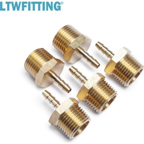 LWTFITTING Lead Free Brass Barbed Fitting Coupler/Connector 3/16" Hose Barb x 1/2" Male NPT Fuel Gas Water