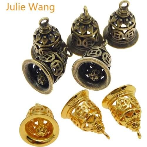Julie Wang 4-12pcs Copper Bell Charms Antique Bronze Gold Bells Without Sound Necklace Pendant Handmade Jewelry Making Accessory