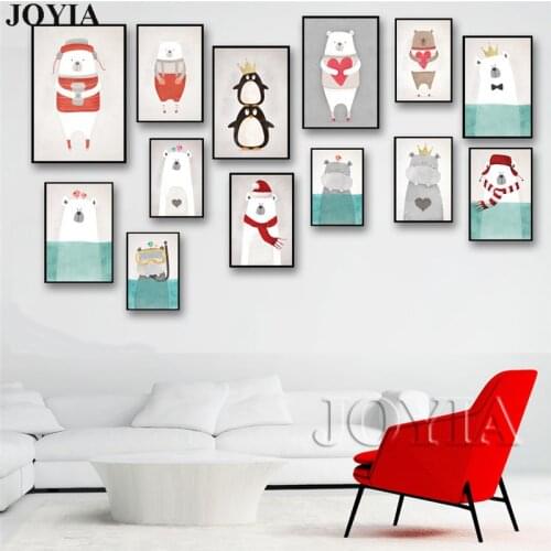 Cartoon Animal Polar Bear Hippo Canvas Wall Art Posters Print Nordic Style Paintings Child Baby Bedroom Kids Room Decor No Frame