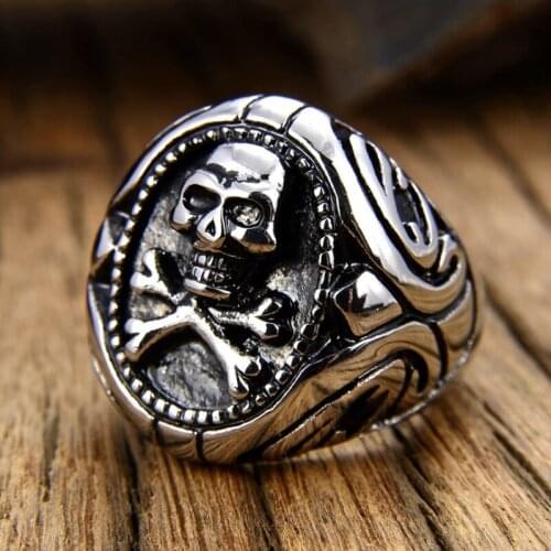 Gothic Skull Biker Ring Men Heavy Metal Stainless Steel Retro Skull Signet Ring Punk Rock Skeletons Mens Gothic Jewelry