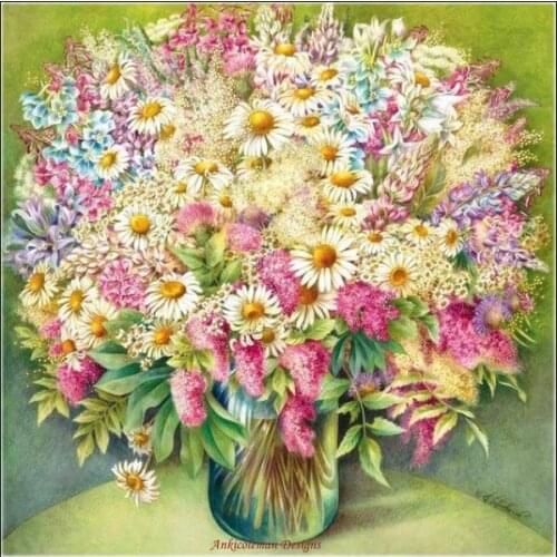 Embroidery Counted Cross Stitch Kits Needlework - Crafts 14 ct DMC Color DIY Arts Handmade Home Decor - Blooming Flowers I