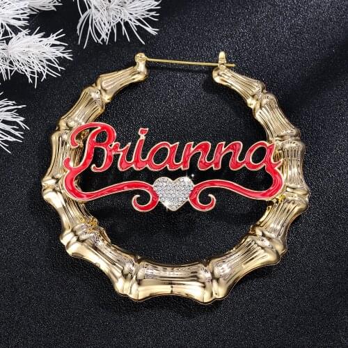 Customize Name Earrings Stainless Steel Bamboo Hoop Earrings Bamboo Style Hoop Women Earring Diamond Women Christmas Gift