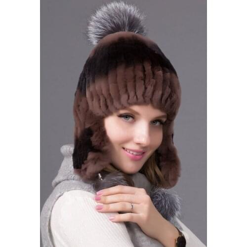 New autumn and winter fur hat female rabbit fur head cap womens silver fox fur lining suede knitted lining hat THY-07