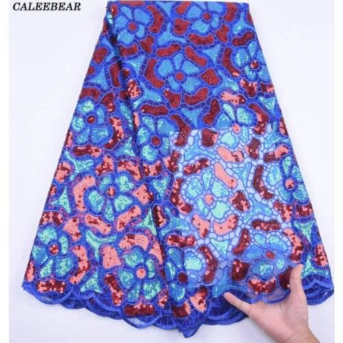 Latest Blue Sequins African Tulle Lace Fabric Embroidery French Mesh Lace Fabric With Sequins For Nigerian Party Wedding S1999