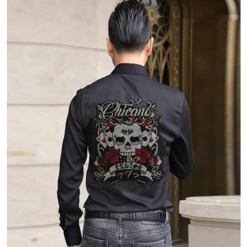 New designer Rhinestones Mens Shirts Diamond stone Long Sleeve Hot drill Cotton Long Shirts Men