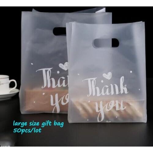 New Style Large Size Transparent Frosted Thank You Portable Gift Bag Party Shop Bead Jewelry Flower Packing Decoration Gift Bag