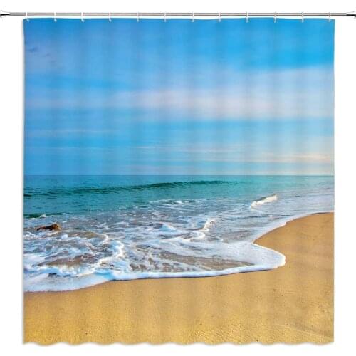 Ocean Beach Shower Curtain Blue Sky Scenery Sea Water Waterproof Polyester Fabric Home Bathroom Decor Accessories Curtains Set