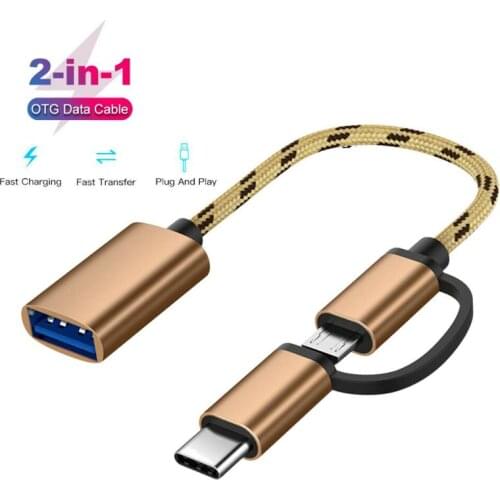 2 In 1 OTG Adapter Cable Nylon Braid USB 3.0 To Micro USB Type C Data Sync Adapter For Huawei For MacBook U Disk Type-C OTG
