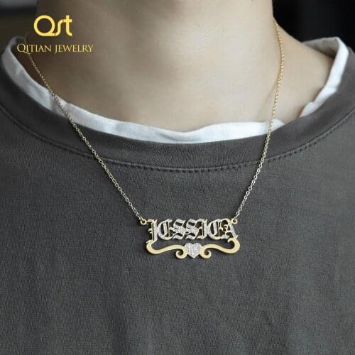 Heart With Personalized Bling Iced Out Name Necklace old English Name Necklace Pendant Nameplate Jewelry Christmas Gifts collare