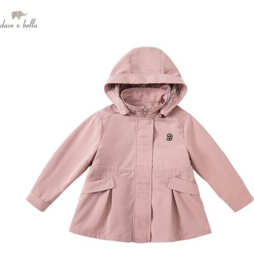 DKH18198 dave bella autumn kids girls fashion solid button pockets hooded coat children cute tops high quality outerwear