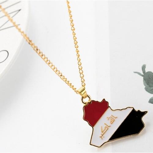 Republic Of Iraq Map Flag Pendant Patriot Iraqi Necklace Women Men Golden Maps Necklaces National Day Jewelry Gift Accessories