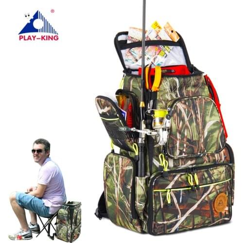 Playking Fishing Backpack with chair Waterproof Fishing bag Lures Reel Fish Tackle Storage Bag Fishing Tackle Boxes