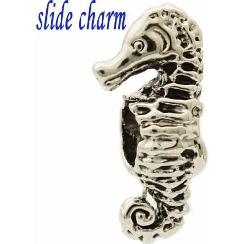 Slide charm Free shipping Valentines Day gift and children living marine hippocampus charm beads fit Pandora charm bracelets